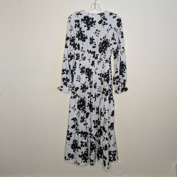 SHEIN* Women's Long Sleeve Cros body V-Neck Smock Waist Maxi Floral Dress~Medium - Picture 2 of 13